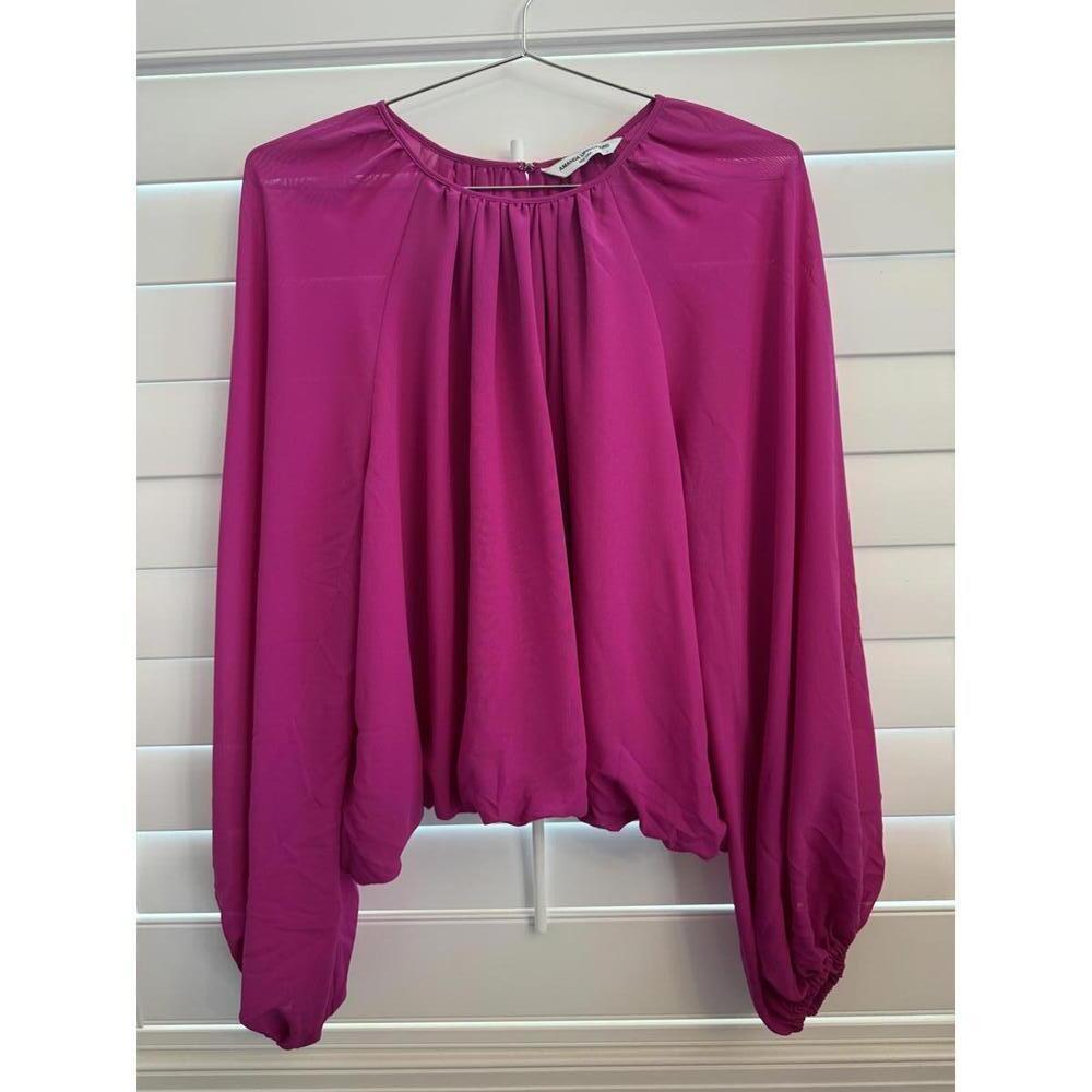 Amanda Uprichard long sleeve top with sheer sleeves and balloon hem size Large - Picture 2 of 8